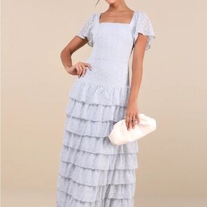 Lulus Light Blue Flutter Sleeve Tiered Maxi Dress